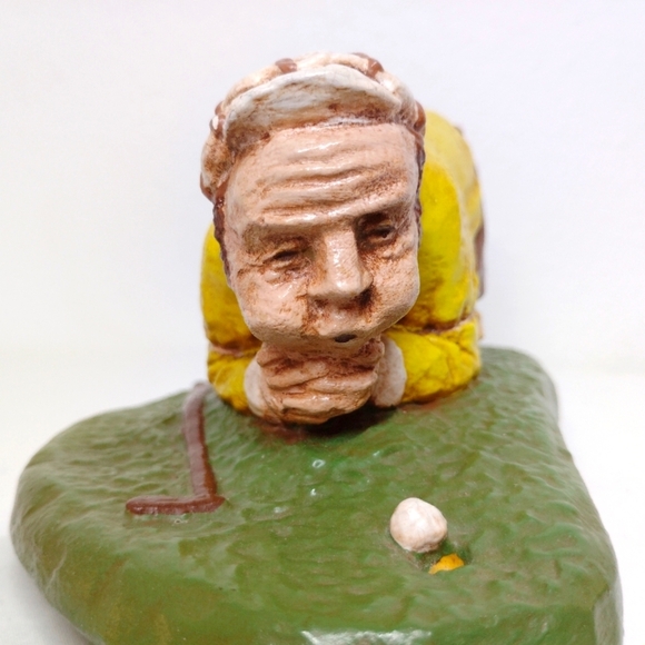 Rottman Golf Figurine Golfer Blow Ball Huff Puff Yellow Plaster Signed 1974 - Picture 5 of 12